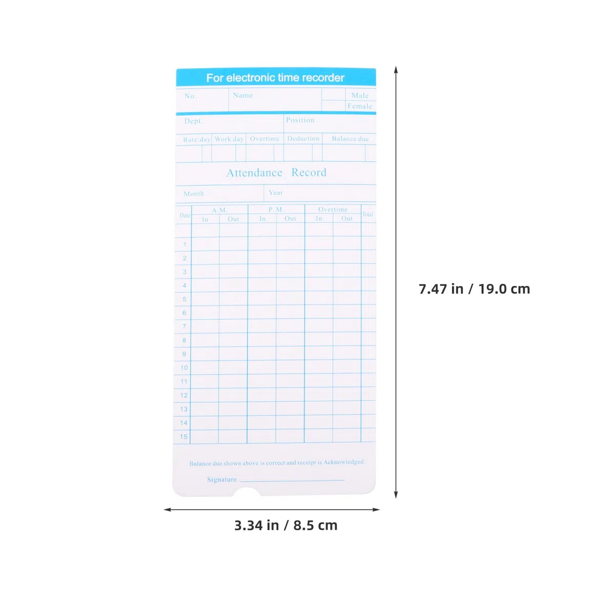 Gadpiparty Tarjetas de Asistencia de Doble Cara para Oficina Registro Mensual Días Tarjetas de Fichaje para Reloj Papel Resistente para Control de Horario Laboral