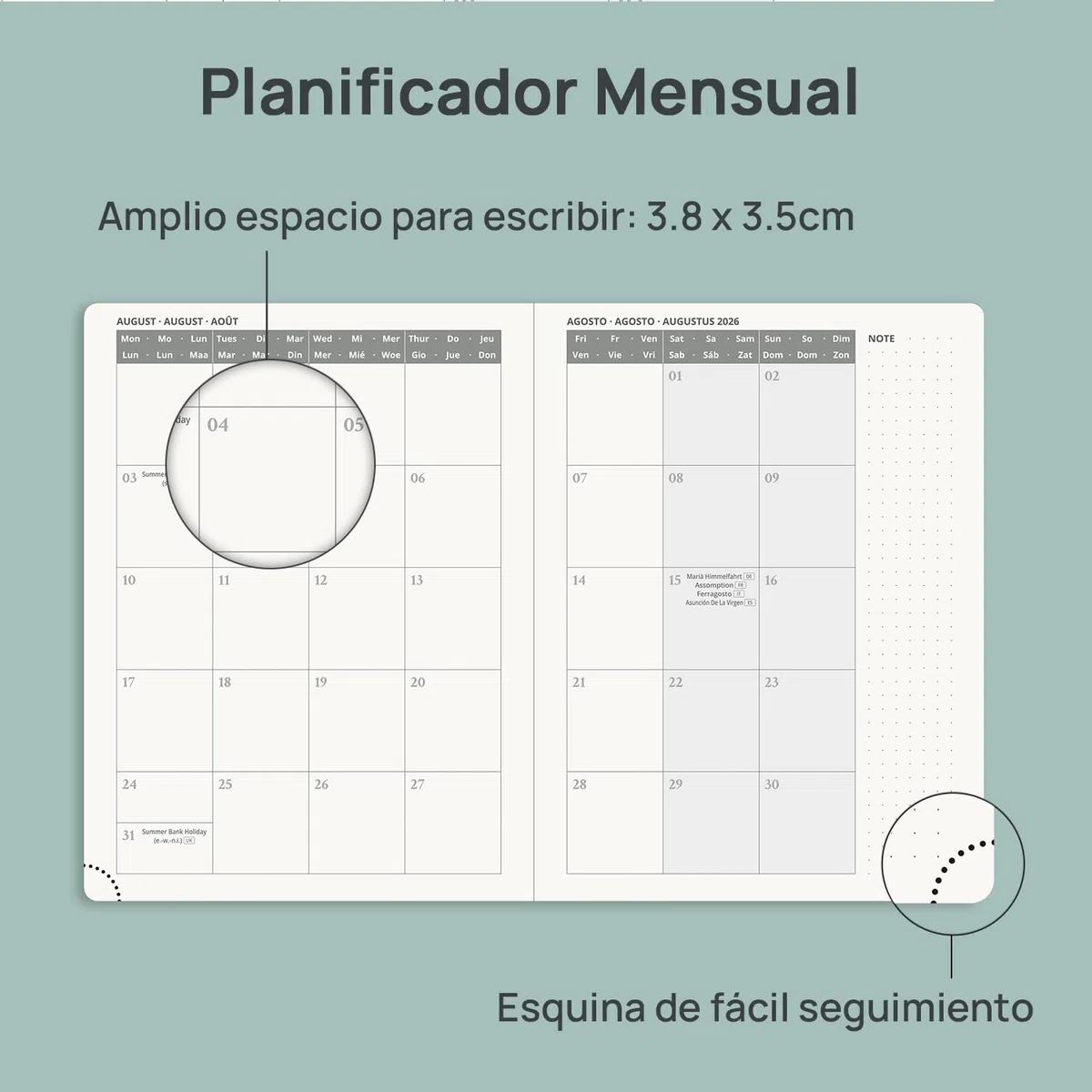 POPRUN Agenda 2026 2027 Semana Vista 22,5 x 16,5 cm, Semanal 17 Meses de Ago.2026 a Dic.2027, Tapa Blanda en Cuero Vegano, Porta Boligrafos Autoadhesivo, 80 GSM Papel, Azul