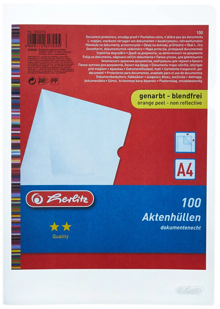 Herlitz Sichthülle - Paquete de 100 portafolio de plástico A4