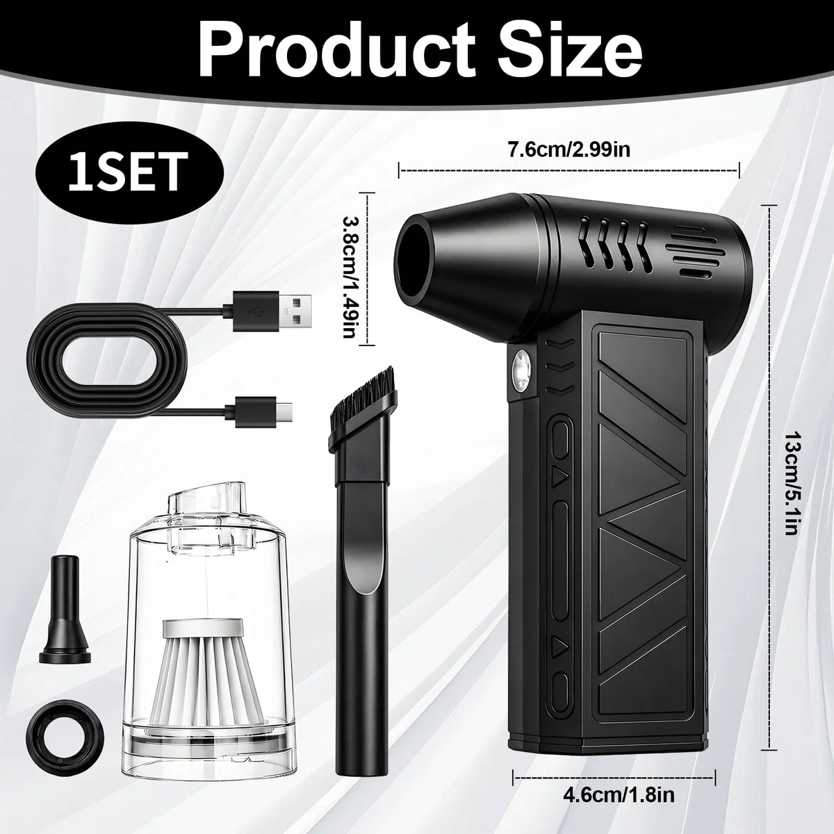 Soplador de polvo eléctrico, 150000 rpm, altura de velocidad, mini 2 en 1 con batería de 5200 mAh, juego de limpieza para teclado, ordenador, luz LED, coche, hogar, sofá, etc