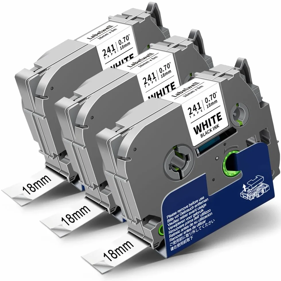 3x Labelwell 18mm 0.7 Cinta Etiquetas para Brother TZe-241 TZe241 TZ-241 Laminado Tape Casetes para Brother P-touch PT-P700 PT-P710BT D450VP PT-D400 PT-1890 2030 PT-H500LI P750W, Negro sobre Blanco