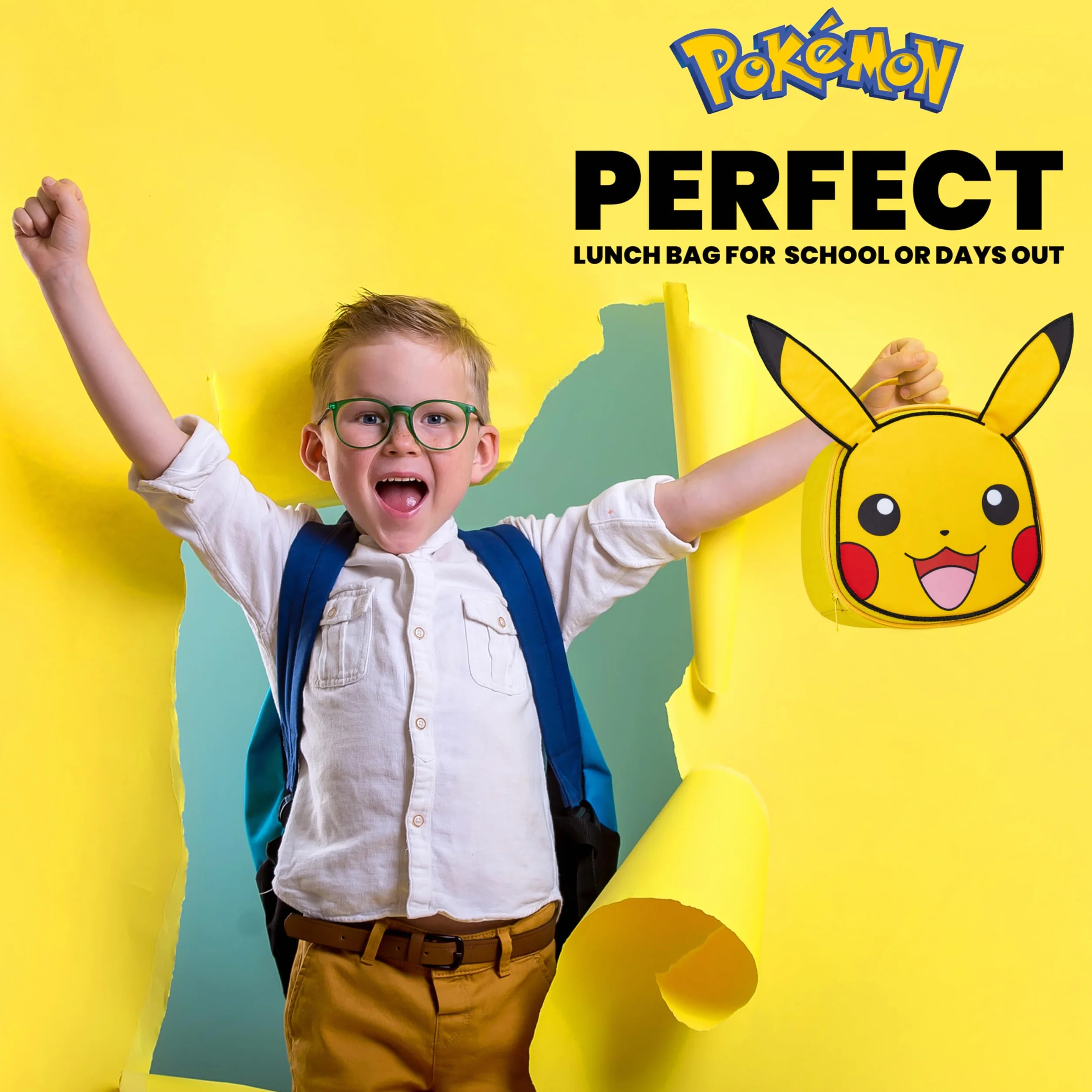Pokémon Bolsa de Almuerzo Aislante, Pikachu Bolsa Merienda Termica para Escuela (Amarillo)