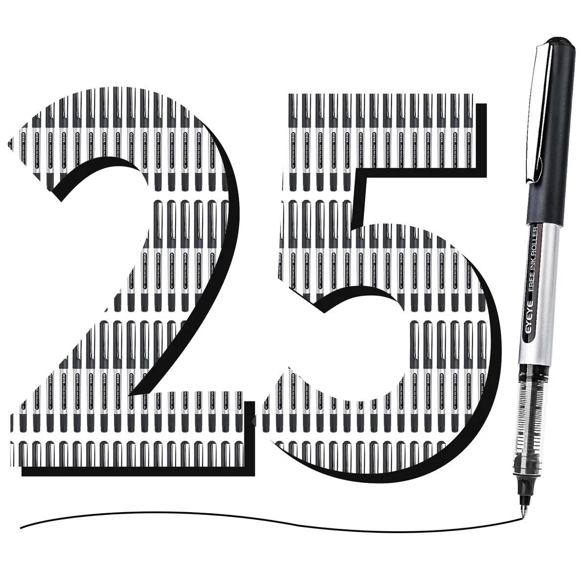 EYEYE Boligrafo Tinta Líquida Negro, 25pcs Boligrafos Roller de Tinta Líquida, Secado Rápido para Escribir, Escritura Suave para Oficina, Hogar, Empresa, Escuela Punta Fina 0.5 mm