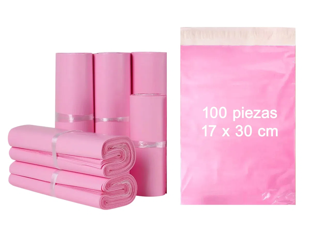 Sobres de plastico de Envío Bolsa de correos con cierre Autoadhesivo, Rosa y Gris, 17x30 cm y 20x30 cm, Paquetes de 50 y 100 Unidades, Resistentes (Rosa, 100 piezas - 17x30 cm)