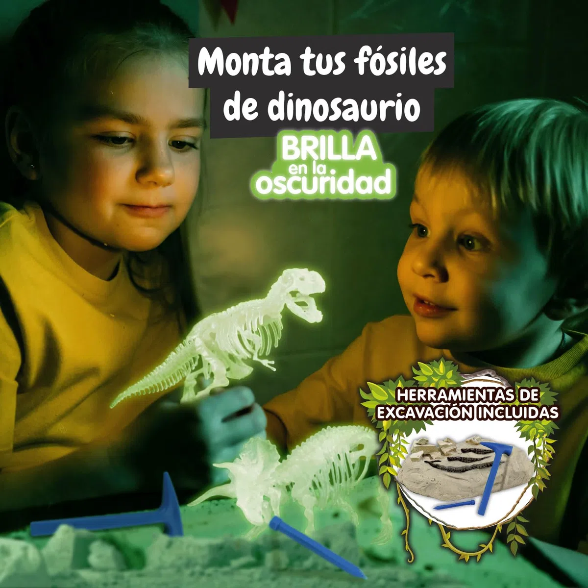 Science4you Excavaciones Fósiles 2 en 1 - Kit Paleontologia para Niños, Excava 22 Fosiles Que Brillan en la Oscuridad de 2 Dinosaurios, Juguete Educativo con Dinosaurios para Niños 6 7 8 9