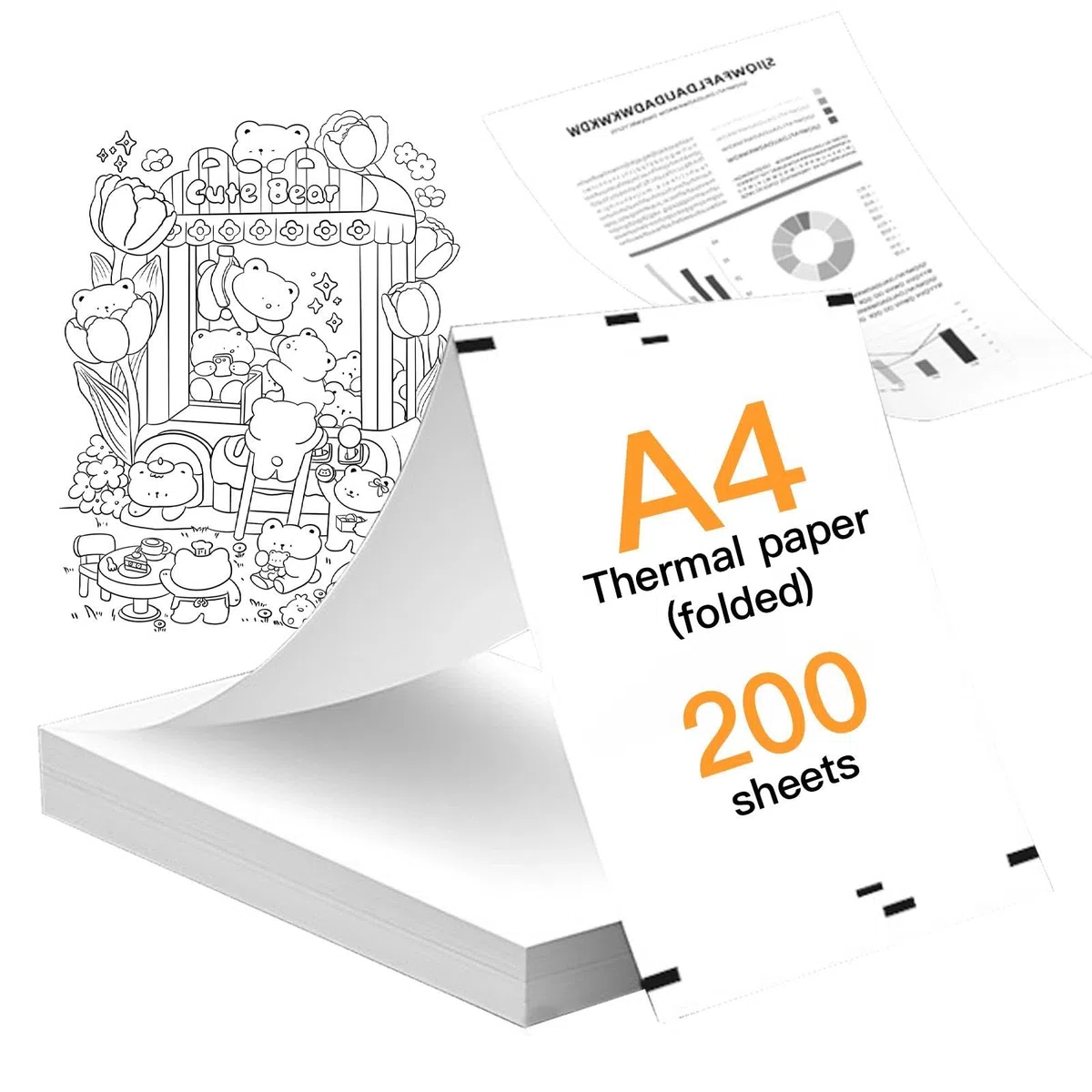 200 Hojas de Papel Térmico A4 Plegable sin BPA Secado Rapido Papel Impresora Térmica Compatible Impresoras Termicas Portatiles para Documentos Fotos y Paginas Web - 210mm x 297mm