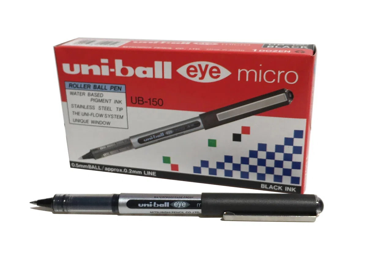 Uni-ball Eye Micro UB150 - Bolígrafo de punta rodante (12 unidades), color negro