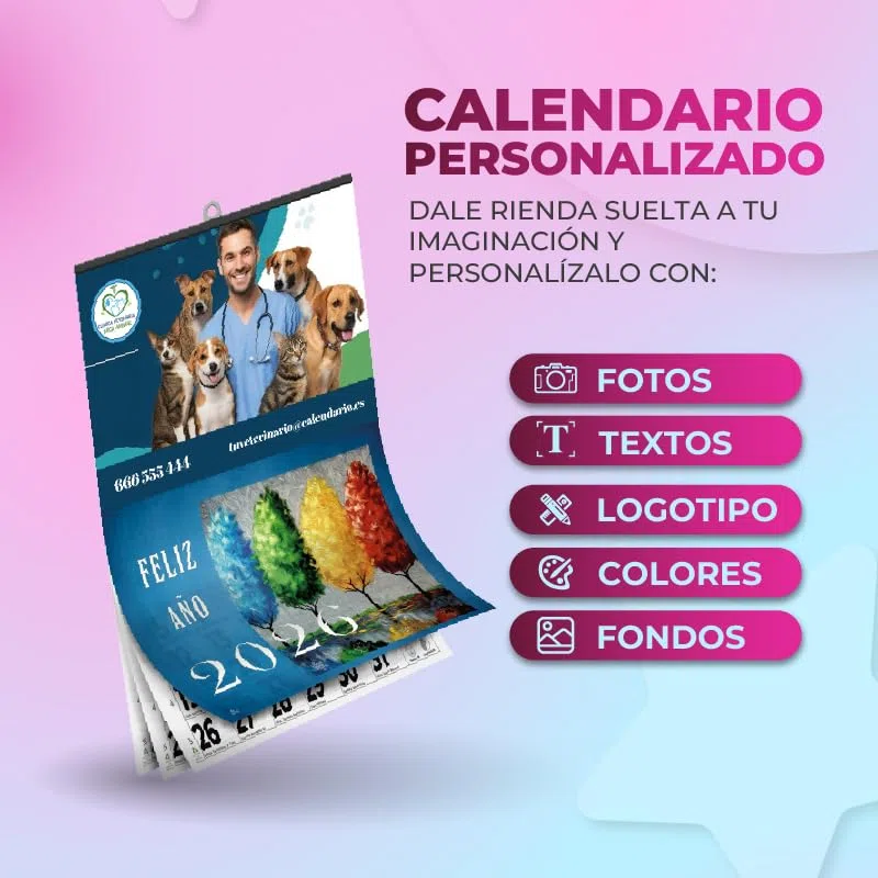 Calendario Personalizado 2026 para Pared con Notas de 43,5cm y Contiene Colgador - Añade Fotos, Textos o Logo - Almanaque con Faldilla Mensual, Ideal para Organizador Mensual o Regalo Navidad