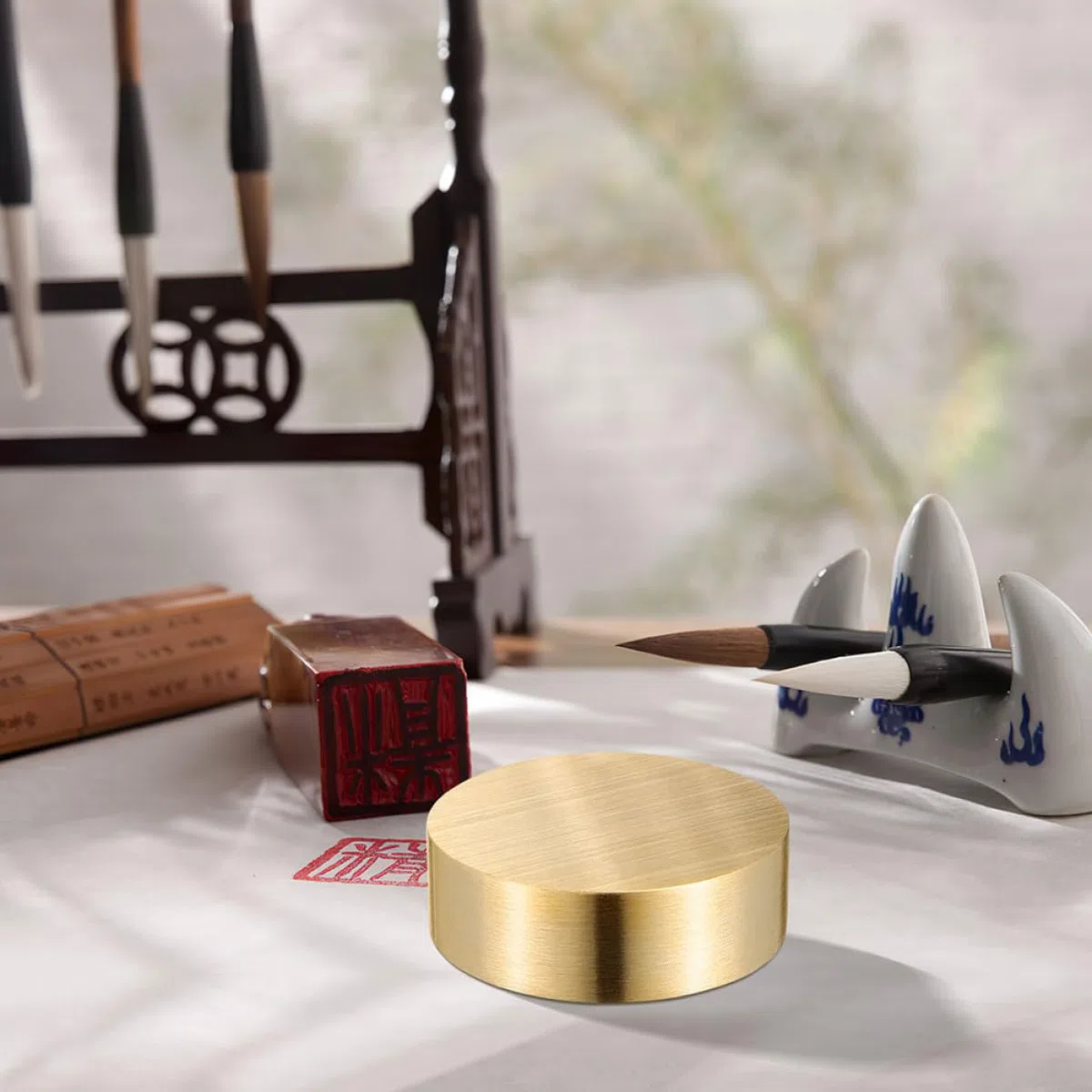 Pisapapeles De LatóN Redondo para Caligrafía China Peso De Caligrafía PráCtico para Escritorio Oficina Y Arte DiseñO SóLido De DecoracióN Y Sujeta Papeles