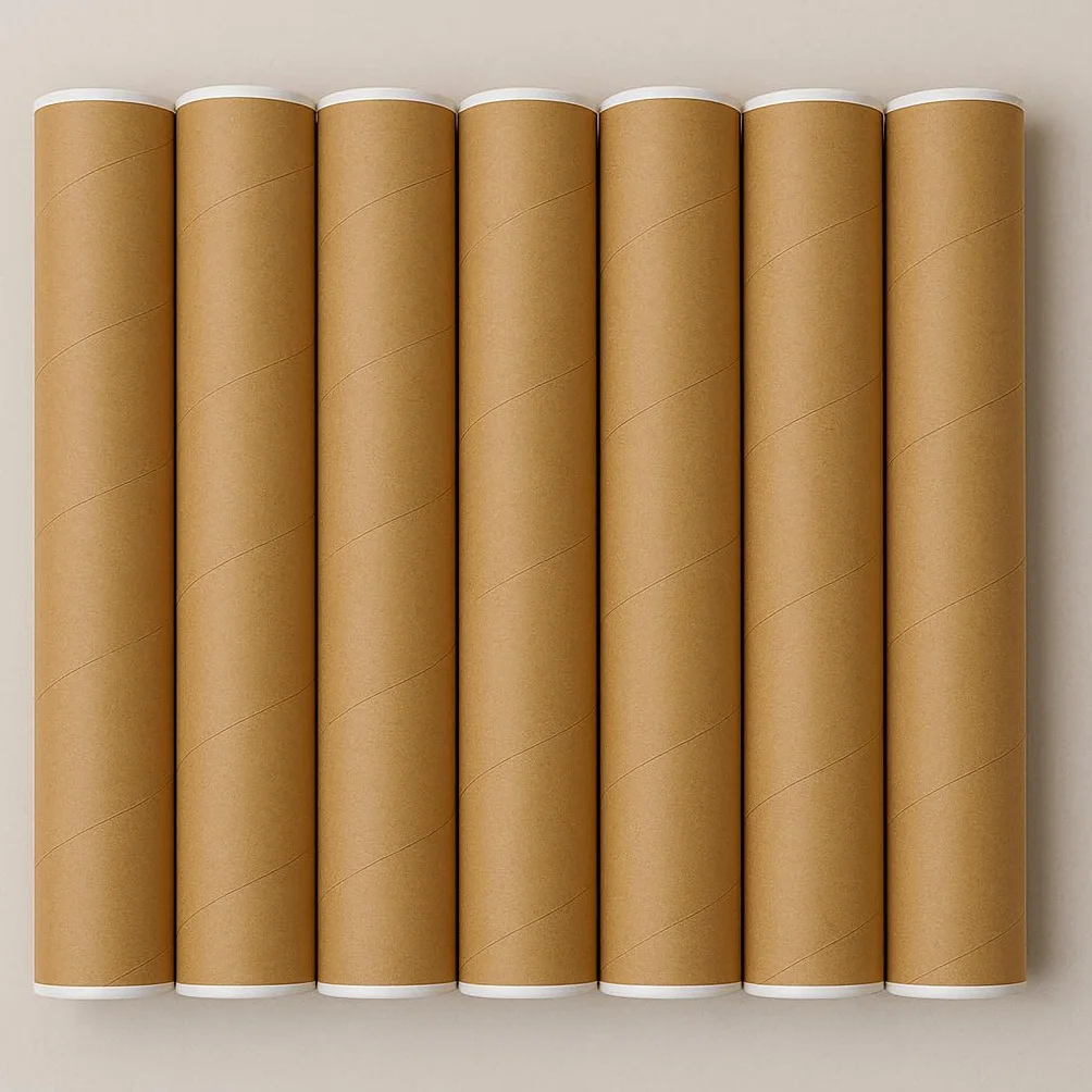 TELECAJAS 10 Tubos de Cartón 7 x 60 cm para Lienzos Enrollables Marrón con Tapas Pack