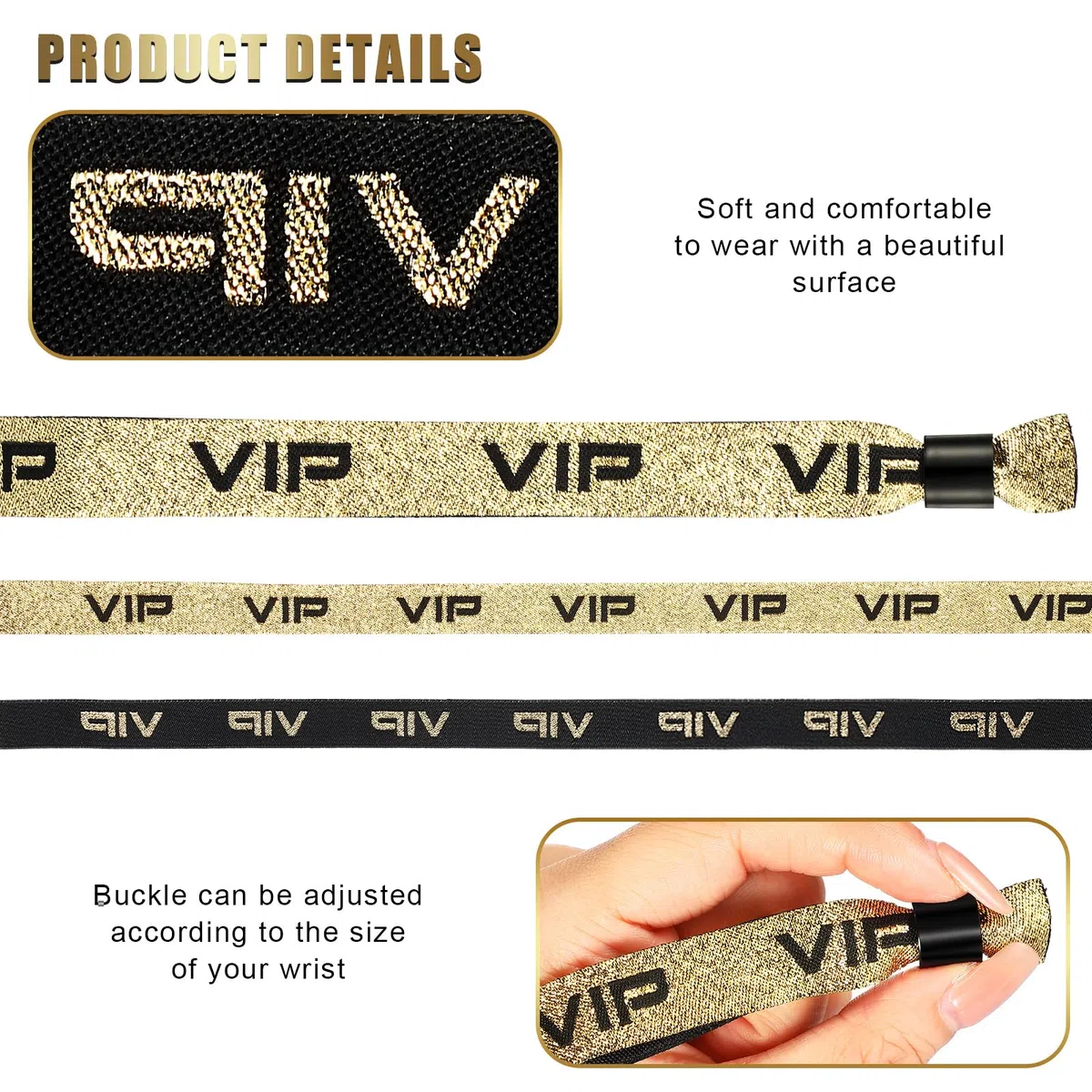 Aoriher 50 Pulseras de Identificación de VIP Doradas Cinta de Muñeca de Eventos de Tela Bandas de Entrada de VIP Pulseras de Festival para Fiesta de Boda Cumpleaños Conciertos Cine Exhibición