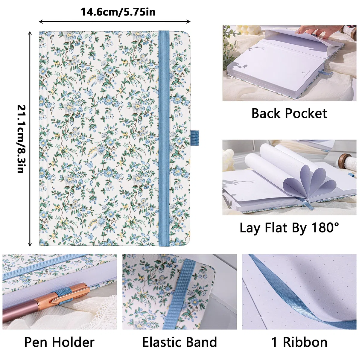 TIEFOSSI Cuaderno Punteado para Mujer, Cuaderno A5 con Cuadrícula de Puntos para Escribir, 190 Páginas Numeradas, Papel Grueso, Diario de Viaje, para Trabajo, Hogar, Escuela, Toma de Notas, Negocios