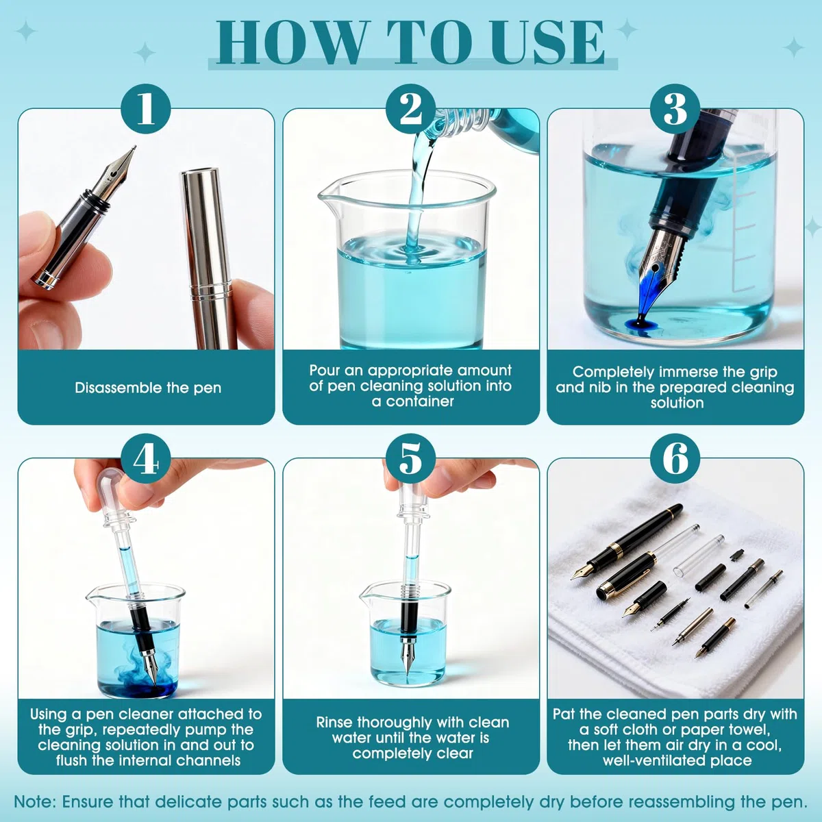 Limpiador Para Pluma Estilográfica, Fountain Pen Cleaning Kit, Limpiador de Plumas Estilográficas, Adecuado para Todo Tipo de Plumas Estilográficas y Plumillas