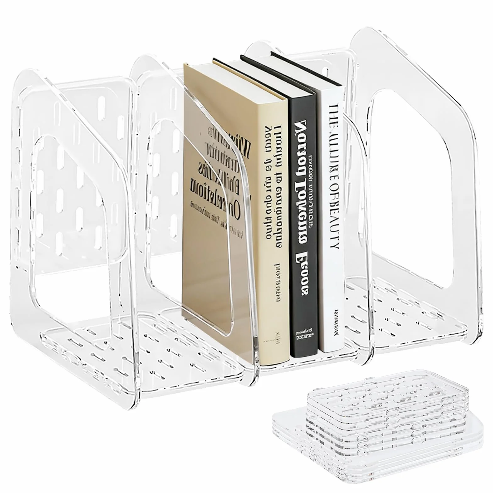 GOMETY Organizador de escritorio con 4 compartimentos extraíble grueso para oficina carpetas revistas libros CD