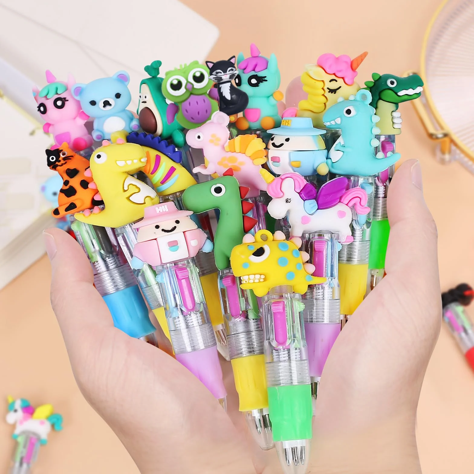 30 Bolígrafo Animales Multicolor Regalos Cumpleaños Invitados Niños Colegio Bolígrafo Divertidos Retráctiles 4 en 1 Detalles Cumpleaños Niños
