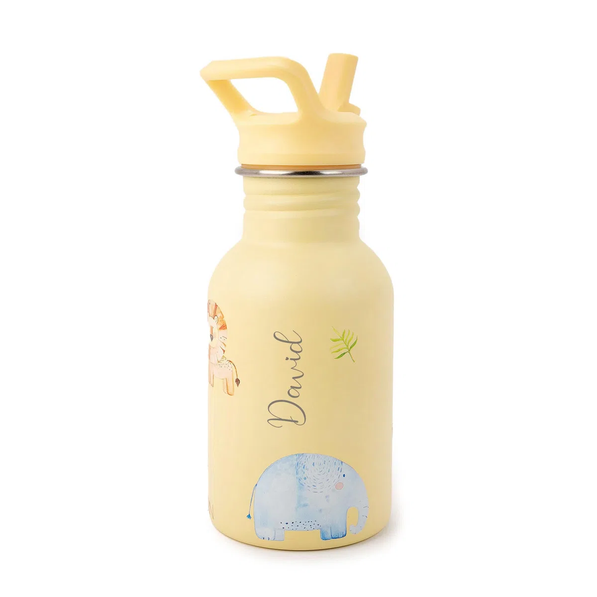 Botella personalizada con pajita para niños J.Børn 350 ml | Diseños pintados a mano | Botella de acero inoxidable apta para uso alimentario para niños | Botella de agua ligera para el colegio