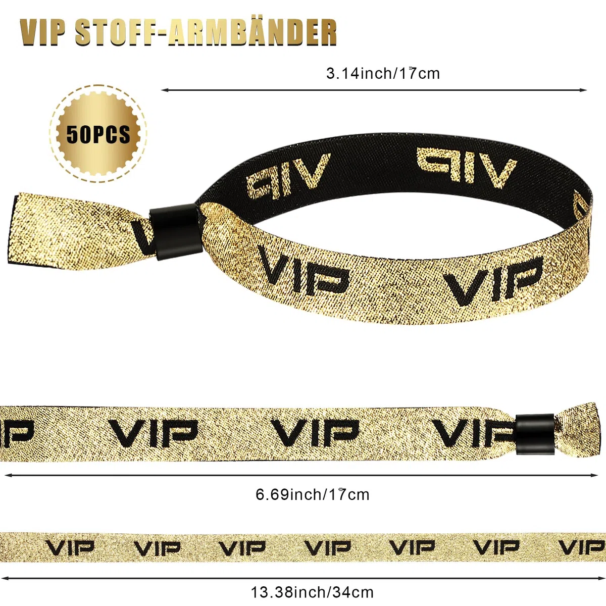 Aoriher 50 Pulseras de Identificación de VIP Doradas Cinta de Muñeca de Eventos de Tela Bandas de Entrada de VIP Pulseras de Festival para Fiesta de Boda Cumpleaños Conciertos Cine Exhibición