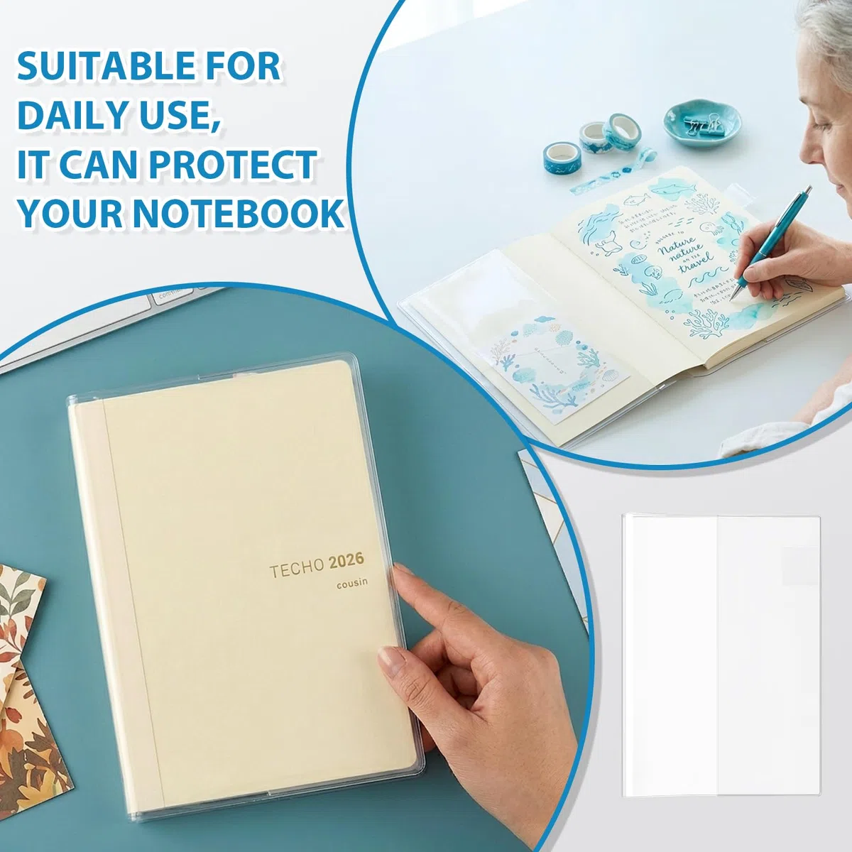 Funda transparente para agenda A5, compatible con Hobonichi Techo Cousin 2026 A5, compatible con Midori A5, protector para cuadernos Stalogy (paquete de 1)