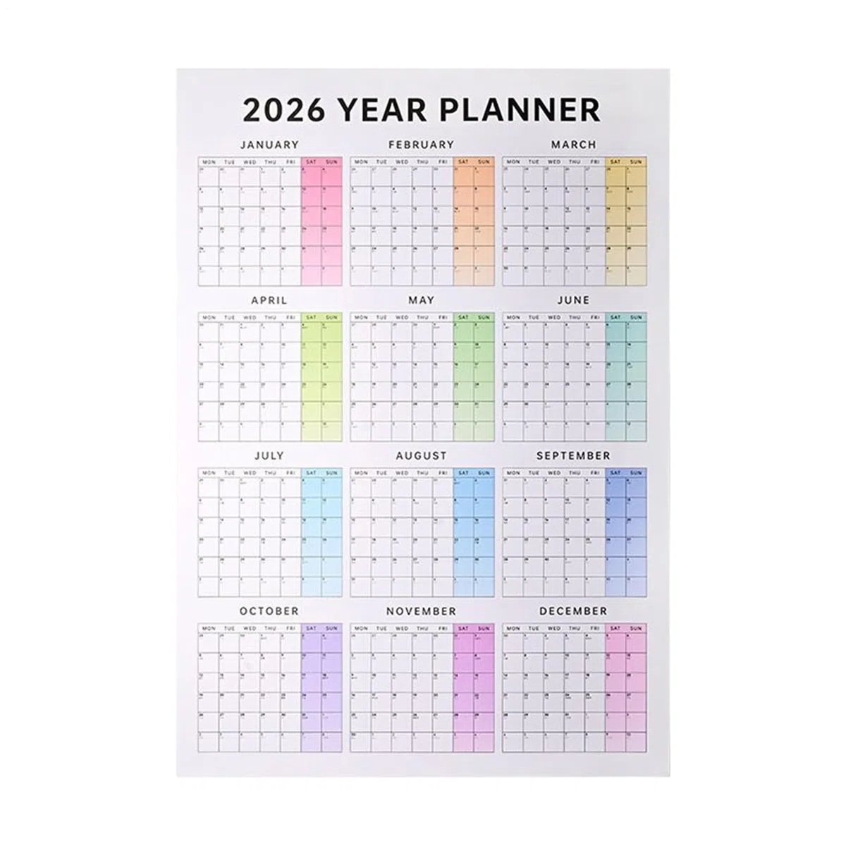 Calendario anual de pared 2026, calendario de pared anual 2026, 29.5 x 20.8 pulgadas (abierto), papel vertical de año completo, planificador mensual familiar para organización y planificación