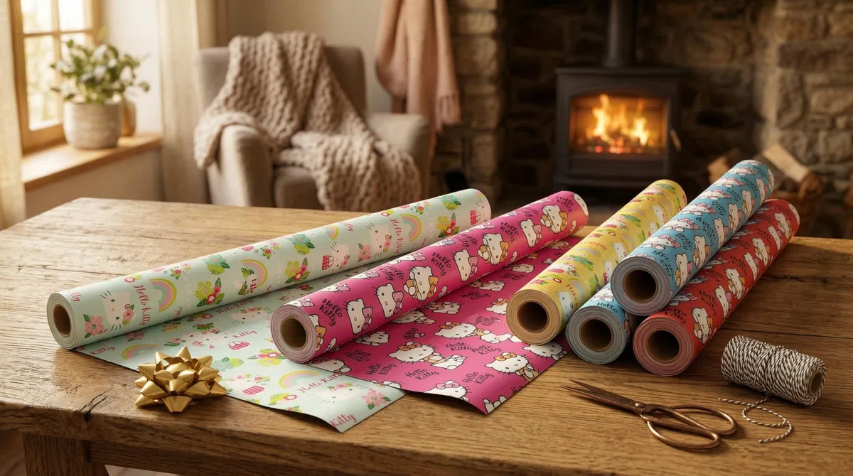 Pack de 5 Rollos de Papel de Regalo Ángel Europa, 70x200 cm, Diseños Surtidos, Envío en Caja de Cartón Protectora, (Hello Kitty)
