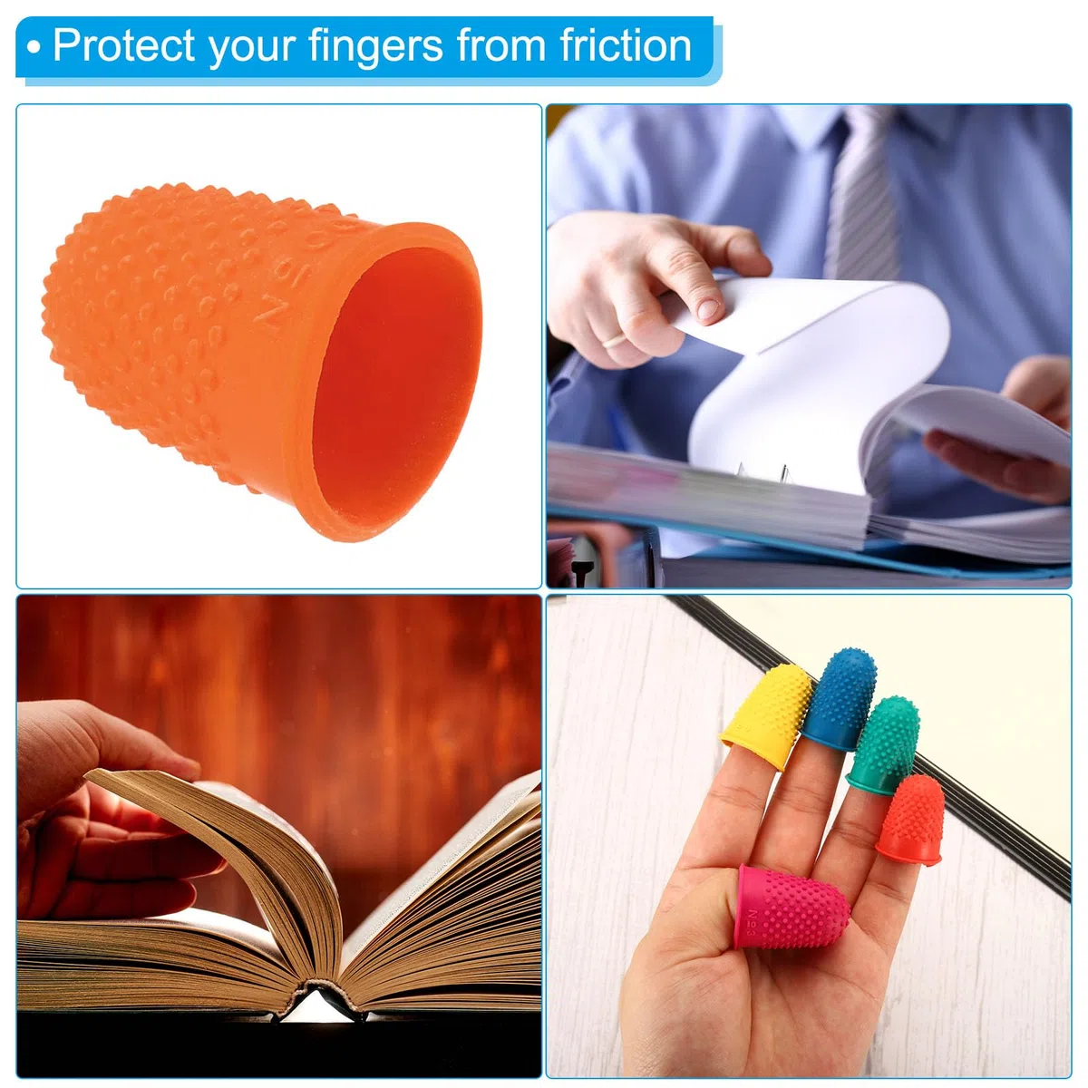 PATIKIL Goma Dedo Puntas, 20 Pieza Silicona Pulgar Dedo Punta Protector Cubiertas Protección Almohadillas Dedal Agarres para Oficina Cuenta Costura, Multi Color Tamaño Surtido
