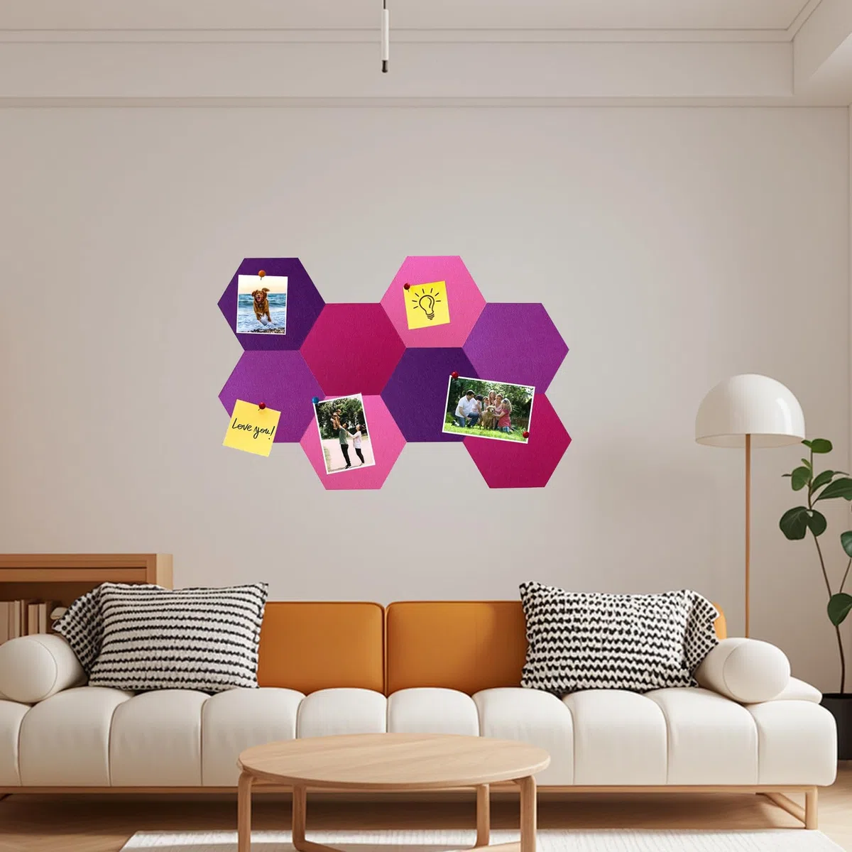 8 tablones de anuncios hexagonales de fieltro, 25 x 21 x 0,6 cm, hexagonales, autoadhesivos, tablones de anuncios, tablones de anuncios, tablones de anuncios, decoración de pared, pizarras de fieltro