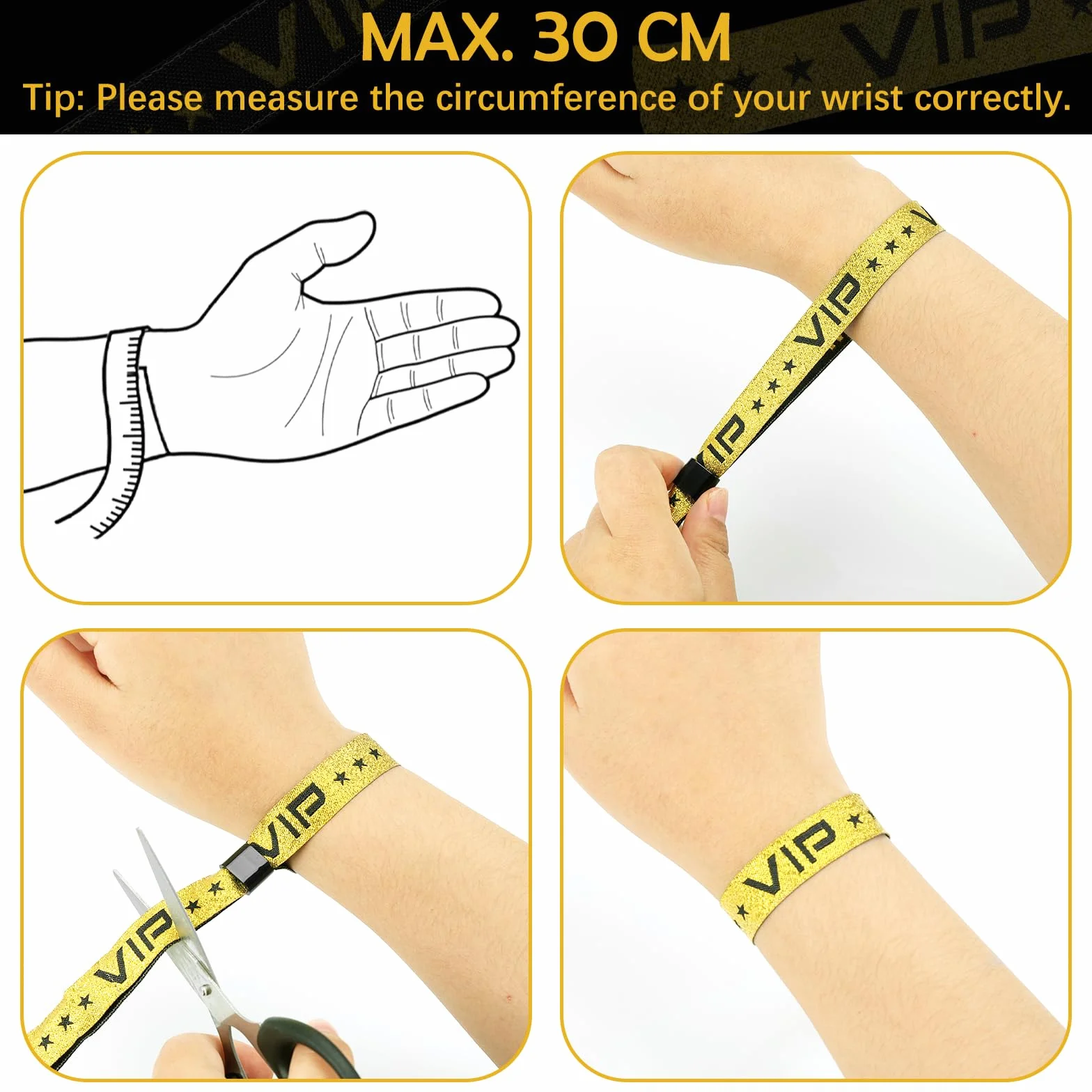 JIANTA 60 VIP Pulsera Tela Admisión, Personalizadas Fiesta Cintas Identificativas de Oro Negro para Conciertos, Exposición, Eventos, Club
