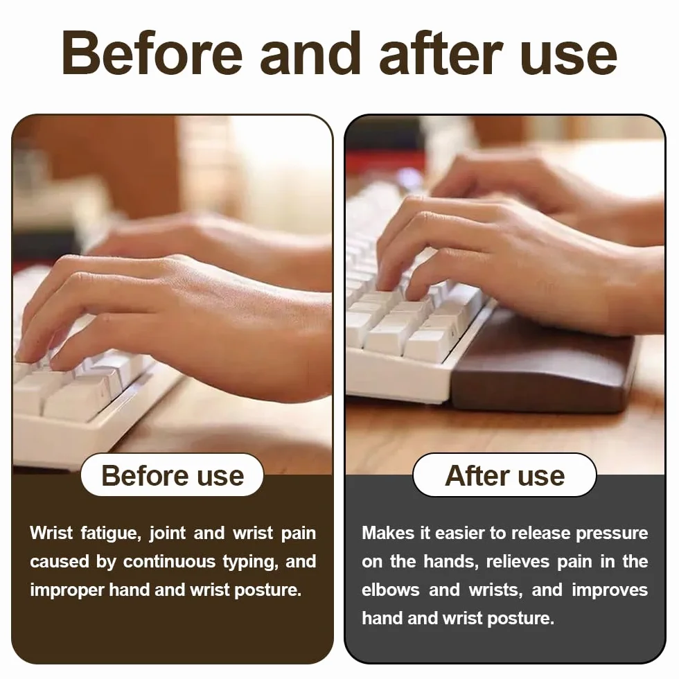 Reposamuñecas de Madera 60 Teclas Almohadilla Teclado de Madera Almohadilla Reposamuñecas con Revestimiento Antideslizante para la Oficina Gaming