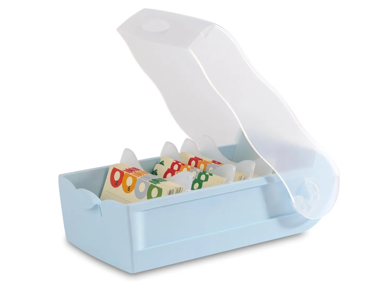 HAN Croco 997-884 - Caja de tarjetas de aprendizaje (5 compartimentos, DIN A7, para 900 tarjetas, incluye 5 placas de apoyo + 100 tarjetas de aprendizaje, caja de aprendizaje, 997-884), color azul