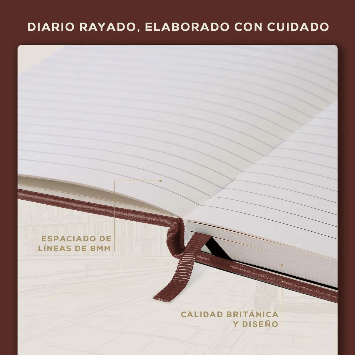Beechmore Books Cuaderno Rayado - A5, Marrón I Libreta Tapa Dura Cuero Vegano, Papel Grueso 120gsm Crema Rayado, Caja de Regalo, para Escritores, Diaristas, Reuniones de Negocios y Estudiantes