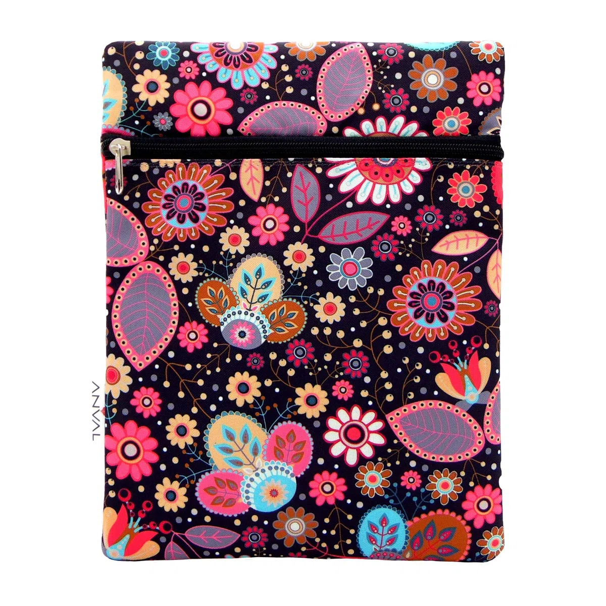 ANVAL Funda para Libro, Impermeable, Interior Forrado,con Cremallera, Doble Bolsillo Exterior -, Adaptable a Cualquier Grosor, Funda Libro Papel - Forro Libro Tela Estampada (Arabescos)