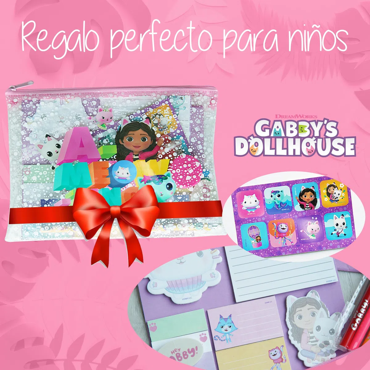 Gabby's Dollhouse - Pack de Papelería y Material Escolar Gabby Dollhouse - Pegatinas, Estuche para Niña y Regalo Ideal