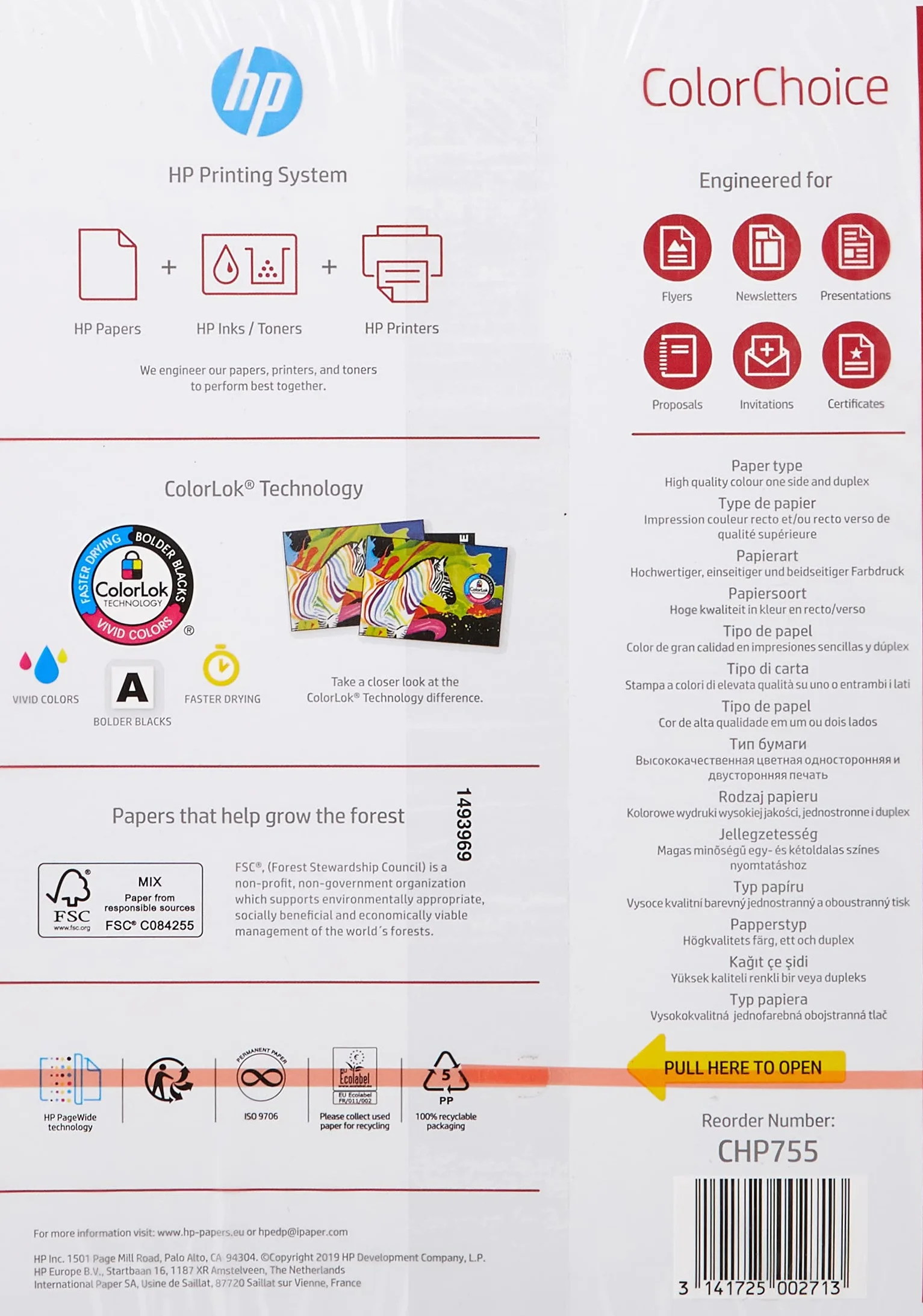 HP CHP755 - Paquete de 250 hojas de papel láser color (A4, 200 g/m²), color blanco