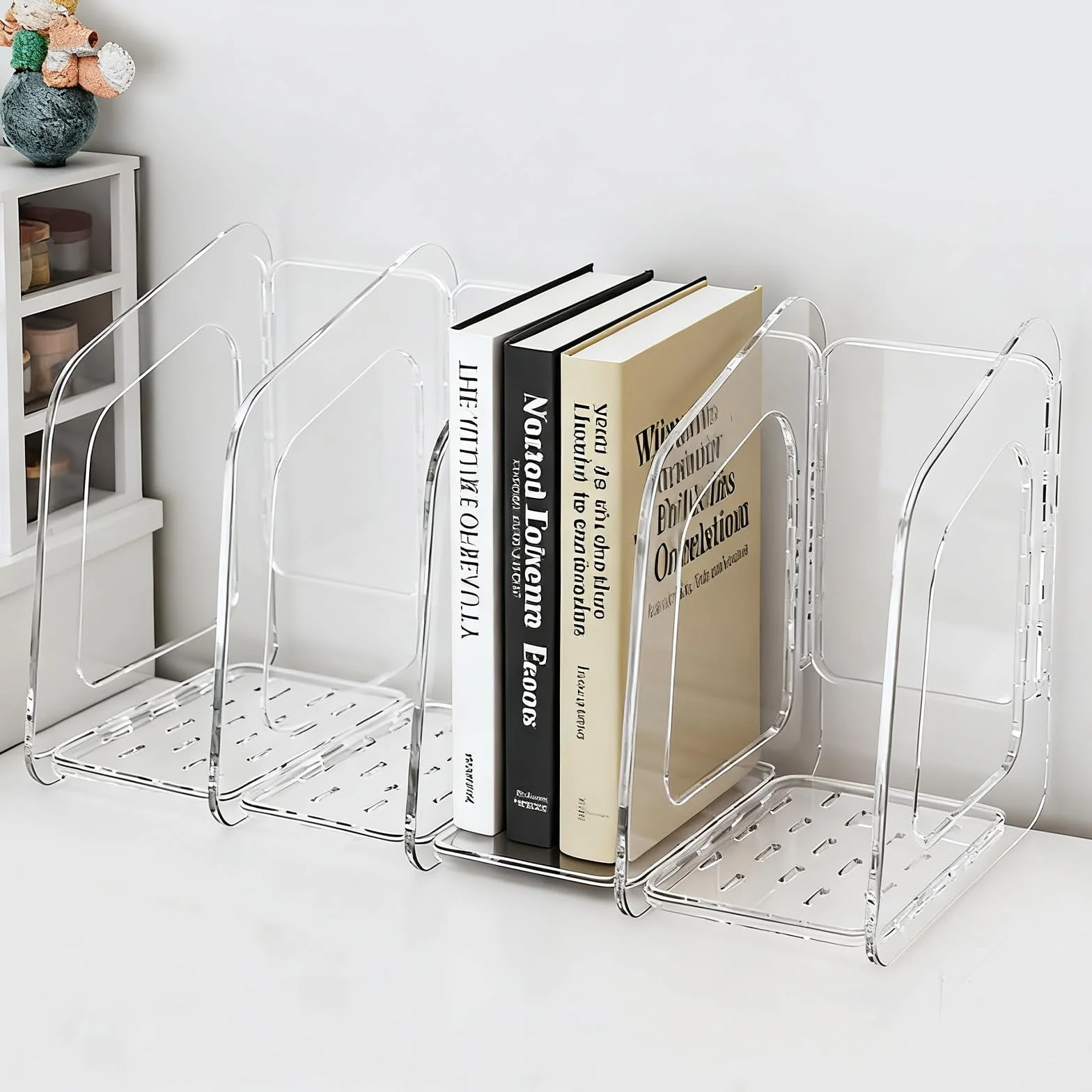 GOMETY Organizador de escritorio con 4 compartimentos extraíble grueso para oficina carpetas revistas libros CD