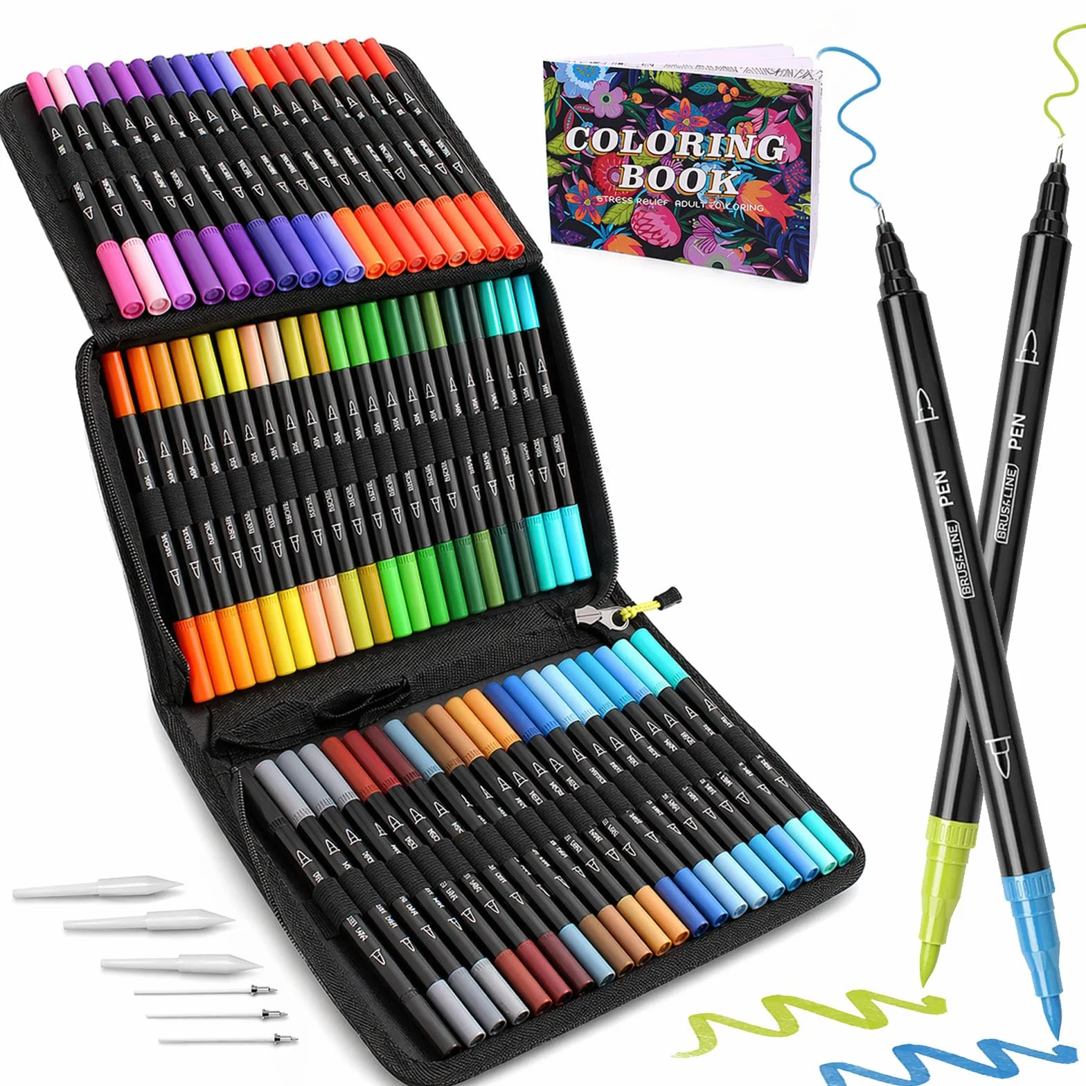 Laconile 72 Rotuladores Lettering,Rotuladores Punta Pincel Lettering Kit para Niñas,Dual Tip Brush Pens Marcadores para Aultos Libros para Colorear