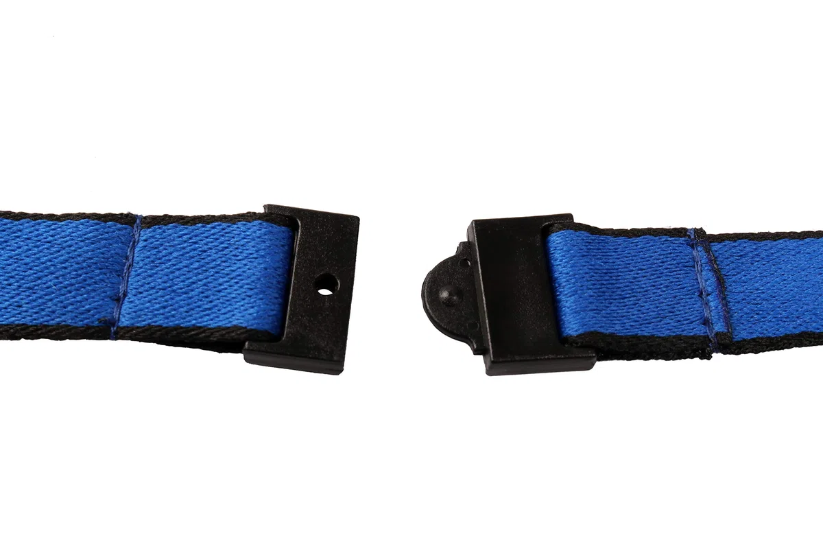 Djois 200521 – Lote de 10 Cordones para Tarjetas con Cinta Plana, Mosquetón Giratorio, Anilla y Cierre de Seguridad para Tarjetas de Identificación y Acreditaciones de Visitantes, Azul