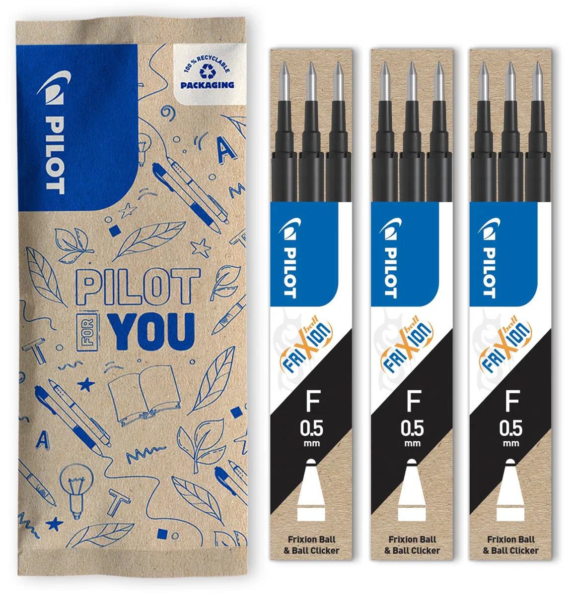 PILOT - Set de 3 Estuches de 3 Recambios FriXion - Recambios para Bolígrafos Borrables - Compatibles con FriXion Ball y FriXion Ball Clicker - Negro - Punta Fina (9 recambios)
