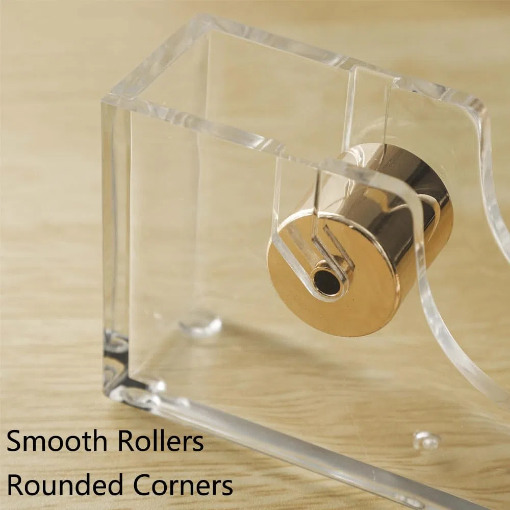 Dispensador de cinta acrílica, soporte transparente antideslizante para rollo de cinta de escritorio para artes, escuela, hogar y oficina [dorado]