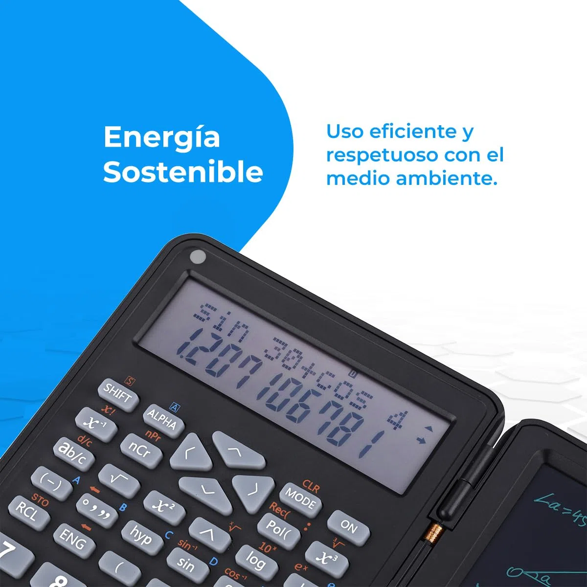 Calculadora Científica de 240 Funciones, Pizarra en Tabla de Escritura de 6'', Lápiz electrónico Incluido, Tapa Protectora, Botón de Control, Batería 1 x CR2025, Color Negro