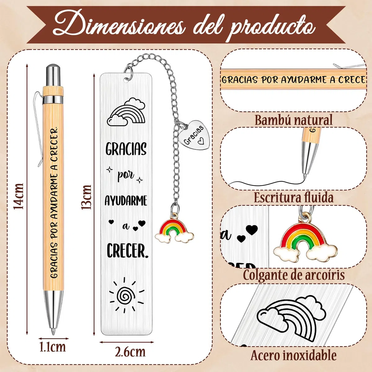 Clabby 3 Regalos de Profesores para Fin de Curso Incluye Cuaderno con Tapa de Cuero, Marcador de Libros Creativo para Profesores Bolígrafo de Madera Grabado de Agradecimiento para Maestras Graduación