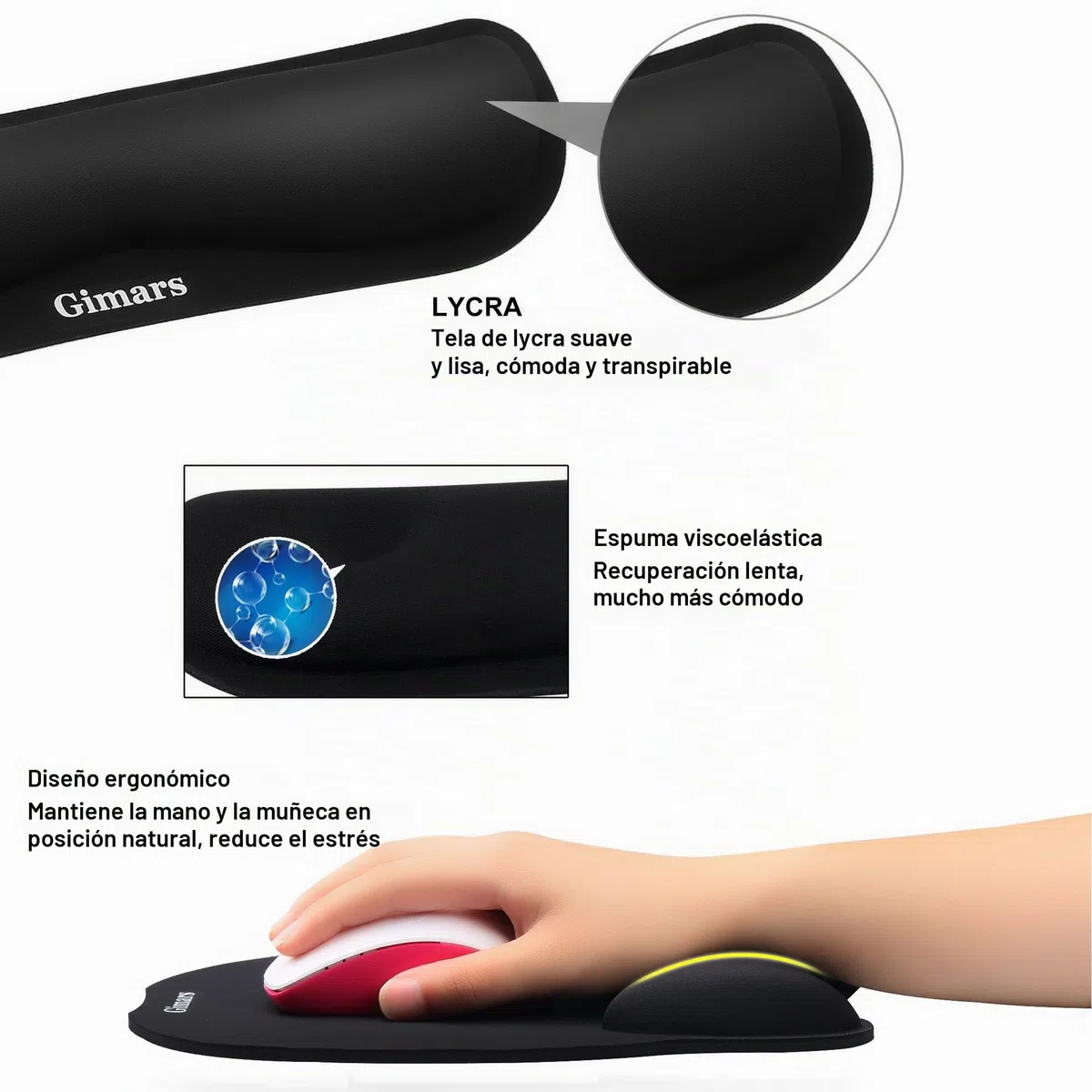 Gimars Alfombrilla Ratón y Reposamuñeca Almohadilla Teclado con Reposamuñecas Ratón con Base de Goma Antideslizante Reposamuñeca Teclado Ergonómica para Ordenador en Oficina Casa Escuela Juego,Negro