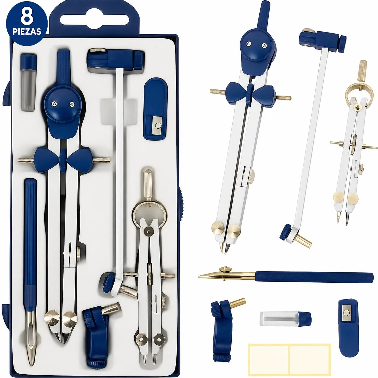 Compás Dibujo Técnico Profesional de Metal con Rueda de Ajuste Azul
