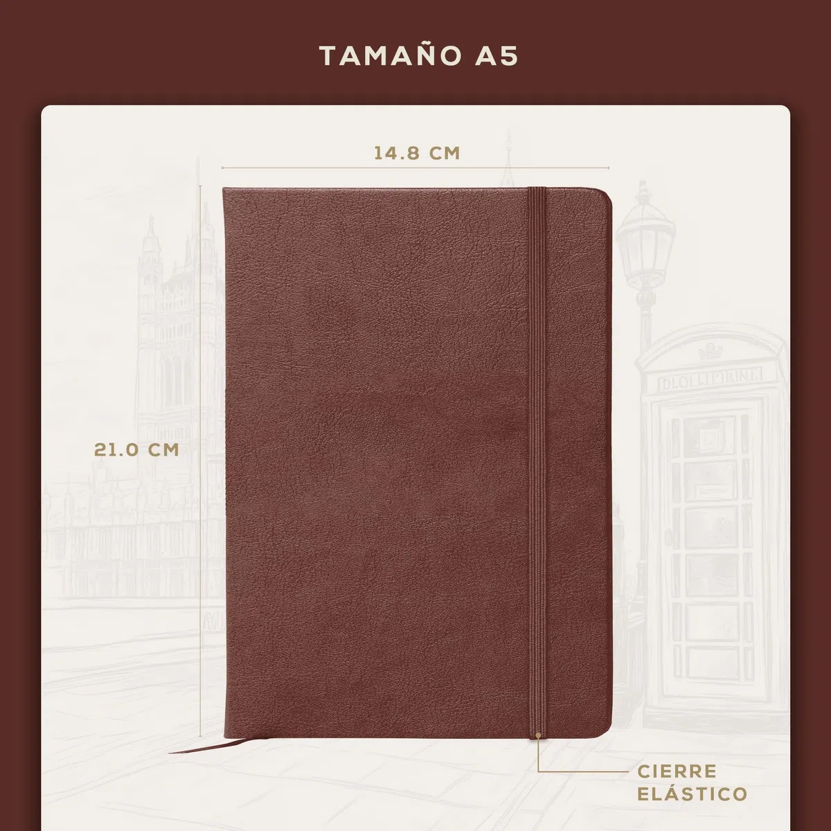 Beechmore Books Cuaderno Rayado - A5, Marrón I Libreta Tapa Dura Cuero Vegano, Papel Grueso 120gsm Crema Rayado, Caja de Regalo, para Escritores, Diaristas, Reuniones de Negocios y Estudiantes