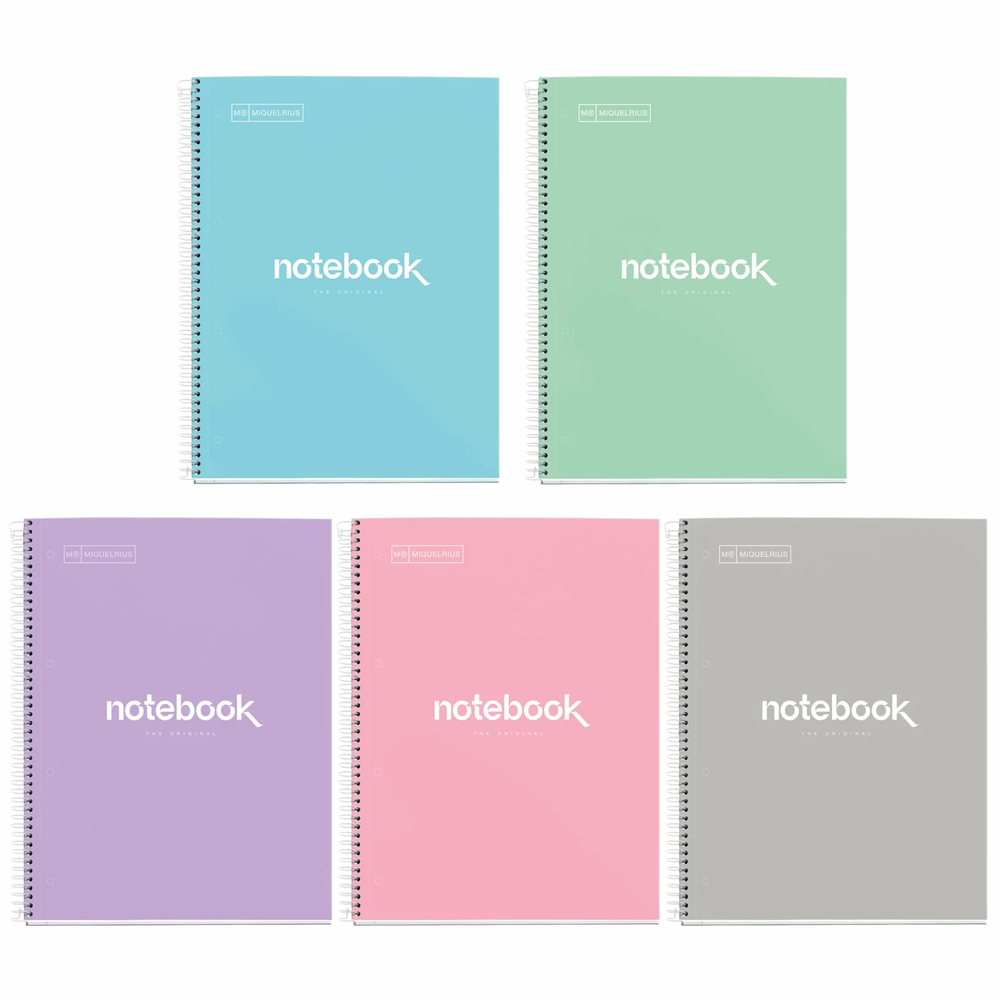 Miquelrius - Pack 5 Cuadernos A4, Notebook Emotions Pasteles, 80 Hojas 90 g/m², Libretas Cuadriculadas 5 mm, Tapa Dura y Espiral, 4 Taladros, Ideales para la Vuelta al Cole o la Oficina