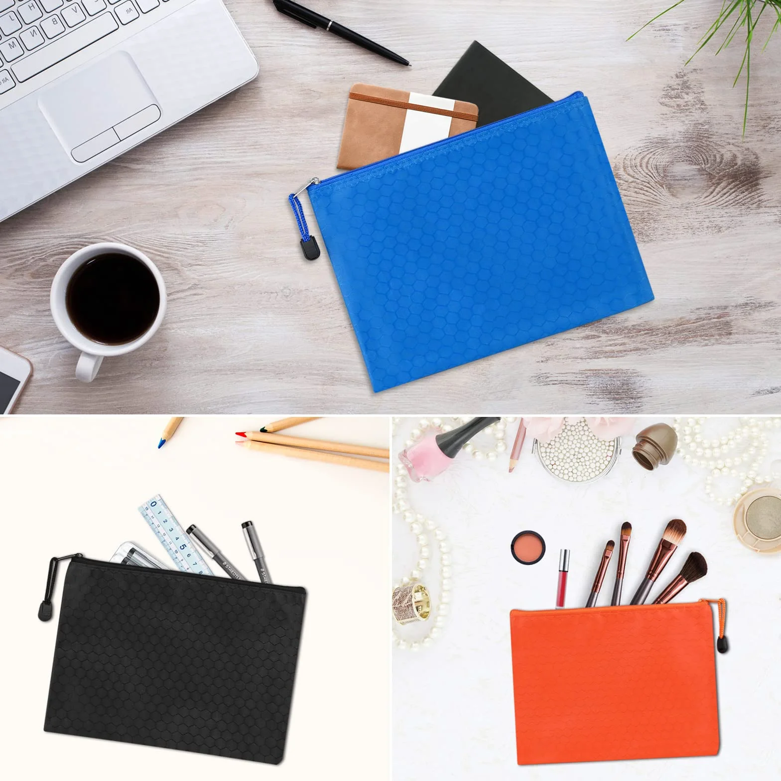 12 Piezas Bolsas de Documentos A5, Carpetas de Archivo de Cremallera A5, Bolsa de Archivo de Cremallera, Bolsas de Archivos con Cremallera para Material de Oficina Productos Cosméticos