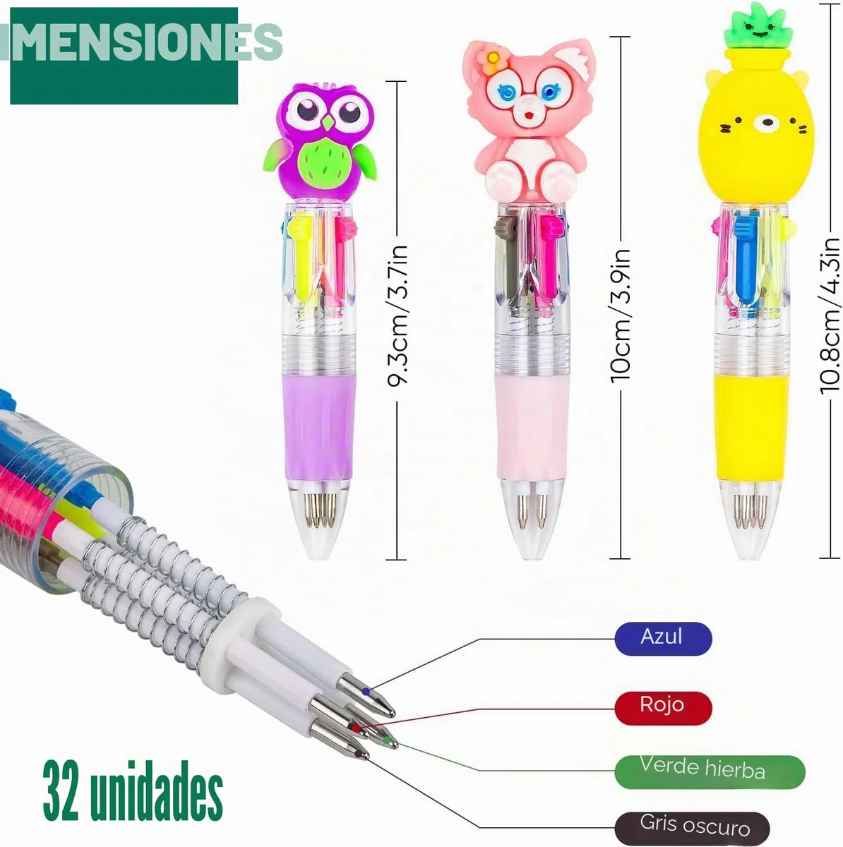 KAHEIGN 32 Piezas 4 En 1 Bolígrafo Multicolor de Dibujos Animados, 10CM Lindo Retráctil de Punta Gruesa 0,7mm para Estudiantes Niños Regalo Fiesta Bolsa Rellenos