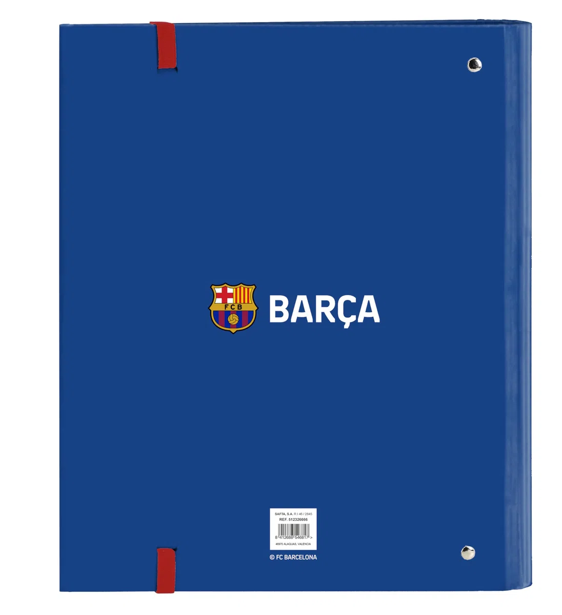 Safta F.C. BARCELONA 2ª EQUIPACIÓN - Carpeta 4 Anillas de 35 cm con 100 Hojas A4, Ideal para Niños de Diferentes Edades, Cómoda y Versátil, Calidad y Resistencia, 27x3.5x32 cm, Color Azul y Granate