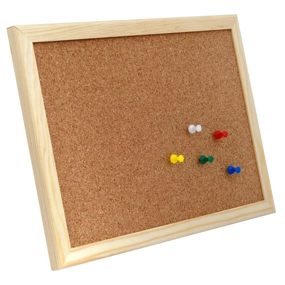 Memobe Tablón de Anuncios de Corcho 30 x 21 cm - Marco de Madera - Placa para Colgar Fotos, Notas - Superficie Natural - Pared de Corcho