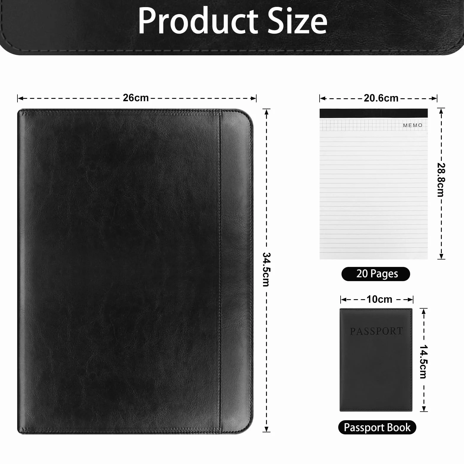 Carpeta Portadocumentos A4,Carpeta de Conferencias Zipper Cuero,Carpeta de Padfolio,Portafolio Grande con Cremallera,Carpeta A4 Premium con Doble Cremallera y Compartimento