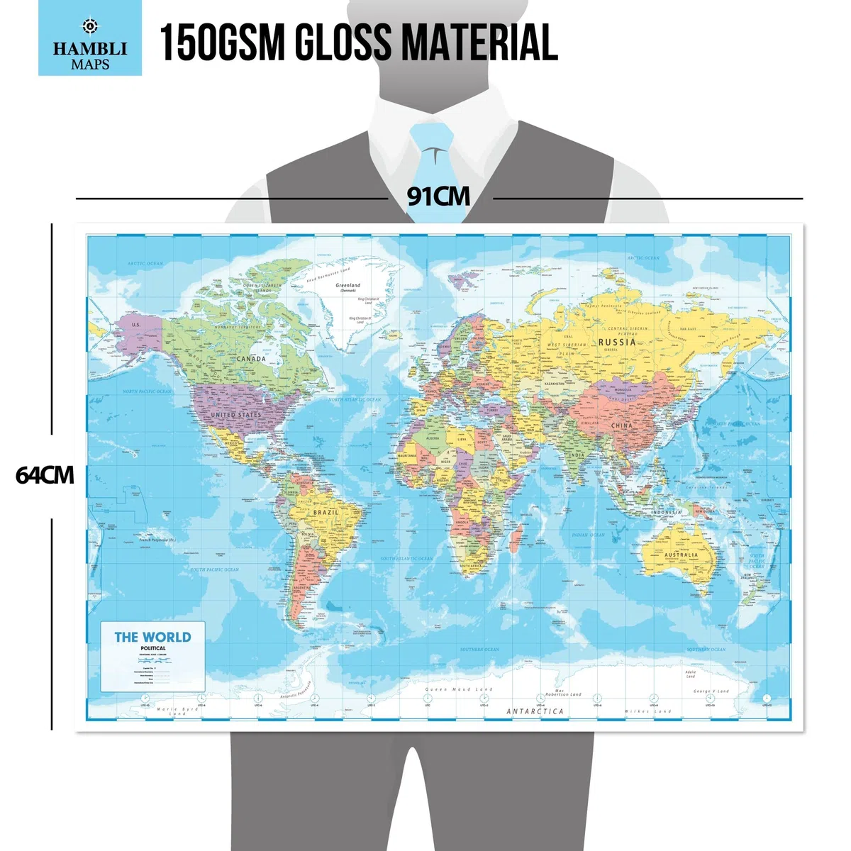Póster de mapa del mundo para pared, 84 x 60 cm, mapa grande del Atlas del mundo para pared, regalo para aula o geografía